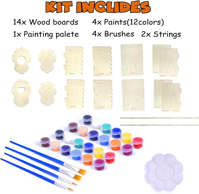 hapray 2 Pack Bird House Kit, DIY Birdhouse Kits, Wooden Crafts Arts for Children to Build and Paint (Includes Paints & Brushes) for Kids Girls Boys Toddlers Halloween Christmas Gifts - Image 2